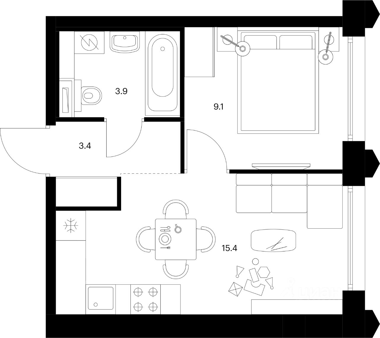 1-комн.кв., 31,8 м², 32/32 этаж