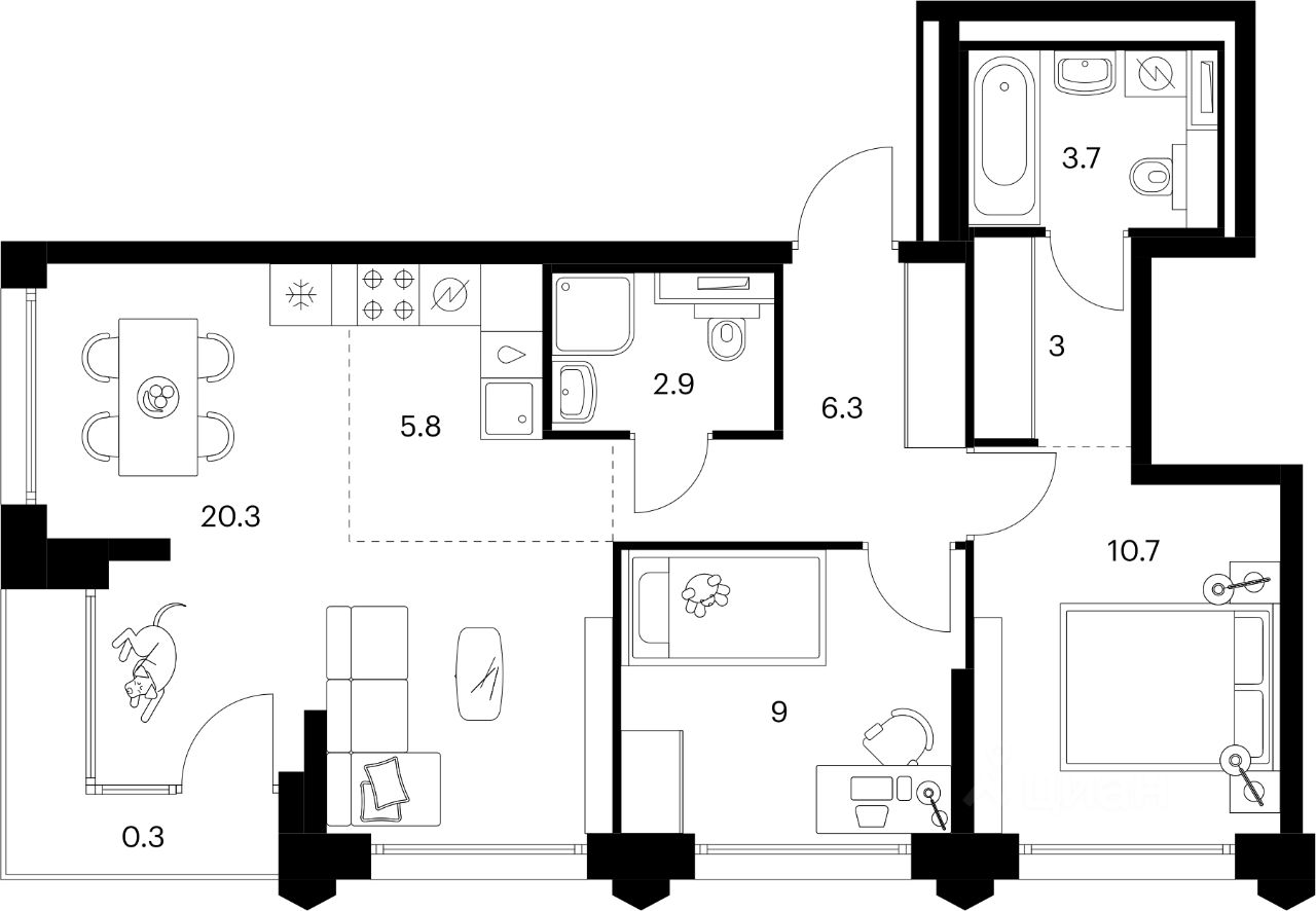 2-комн.кв., 62 м², 10/32 этаж