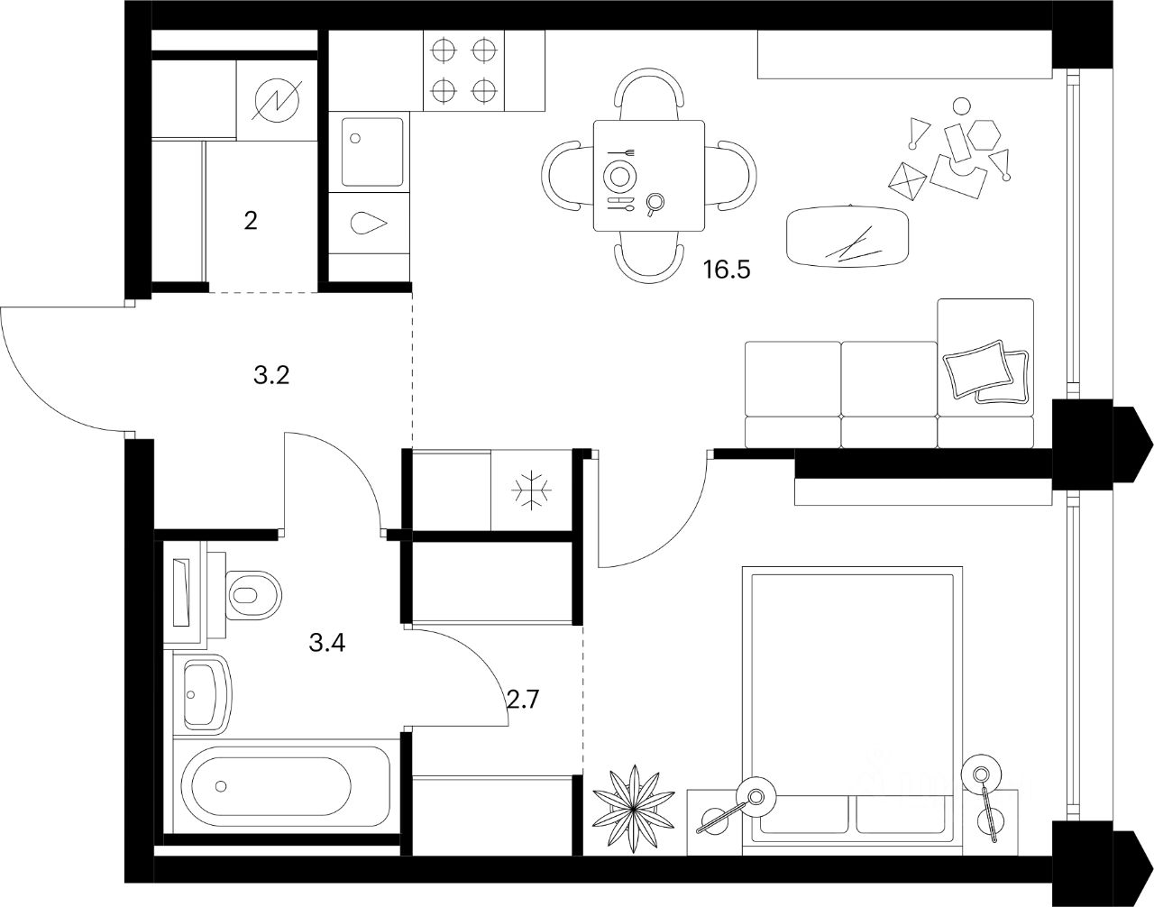 1-комн.кв., 37,7 м², 3/32 этаж