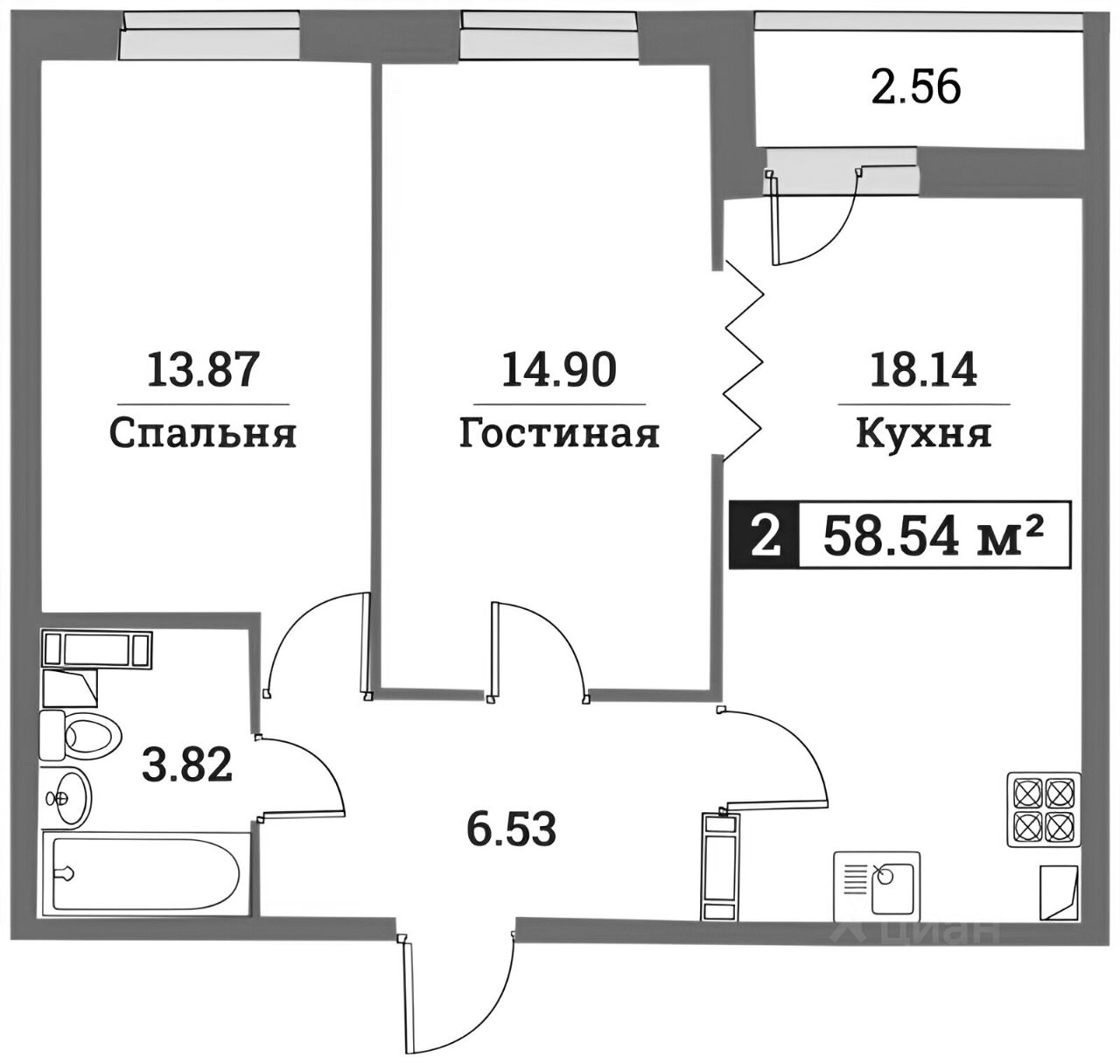 Планировка этой квартиры по данным Циан