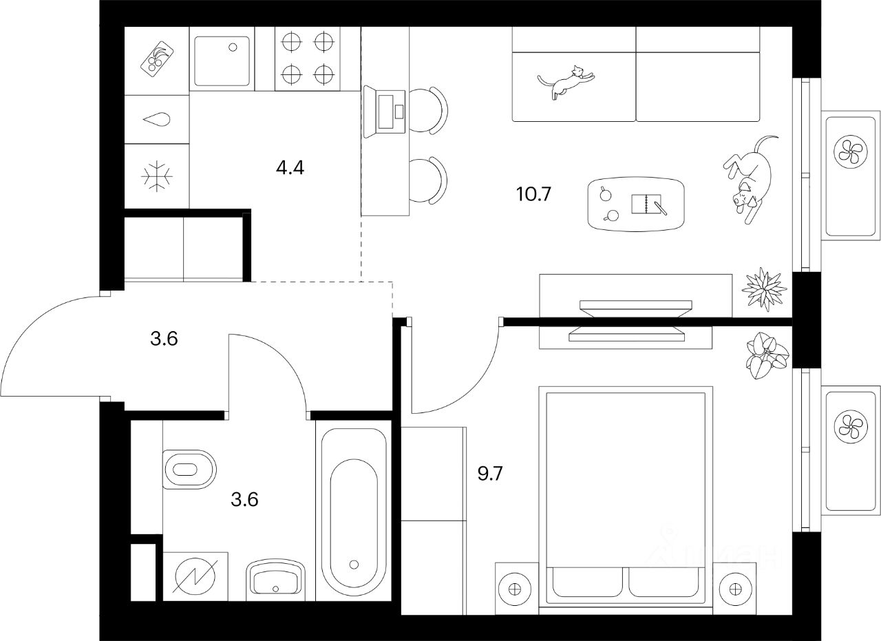 1-комн.кв., 32 м², 3/15 этаж