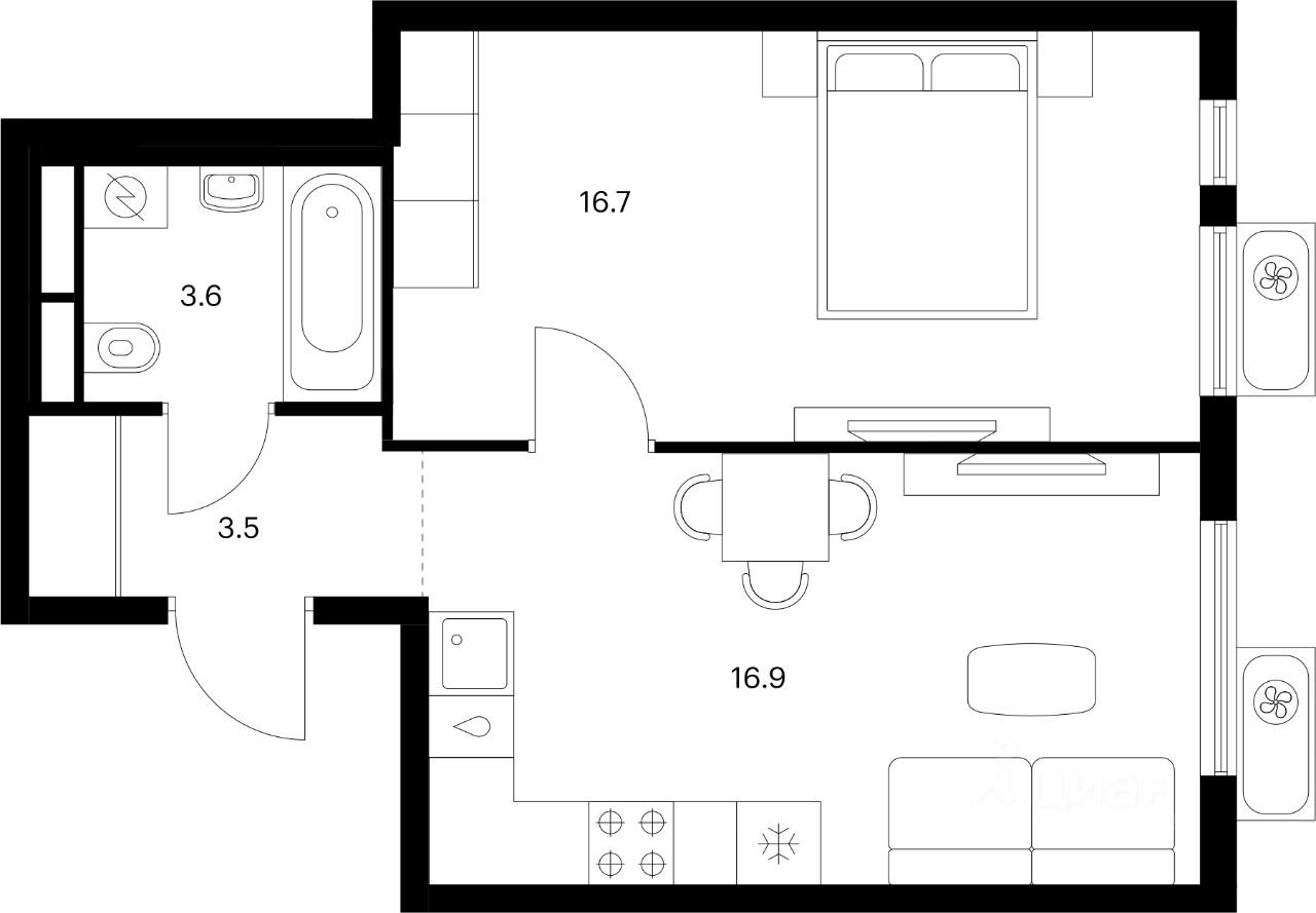 1-комн.кв., 40,7 м², 19/25 этаж