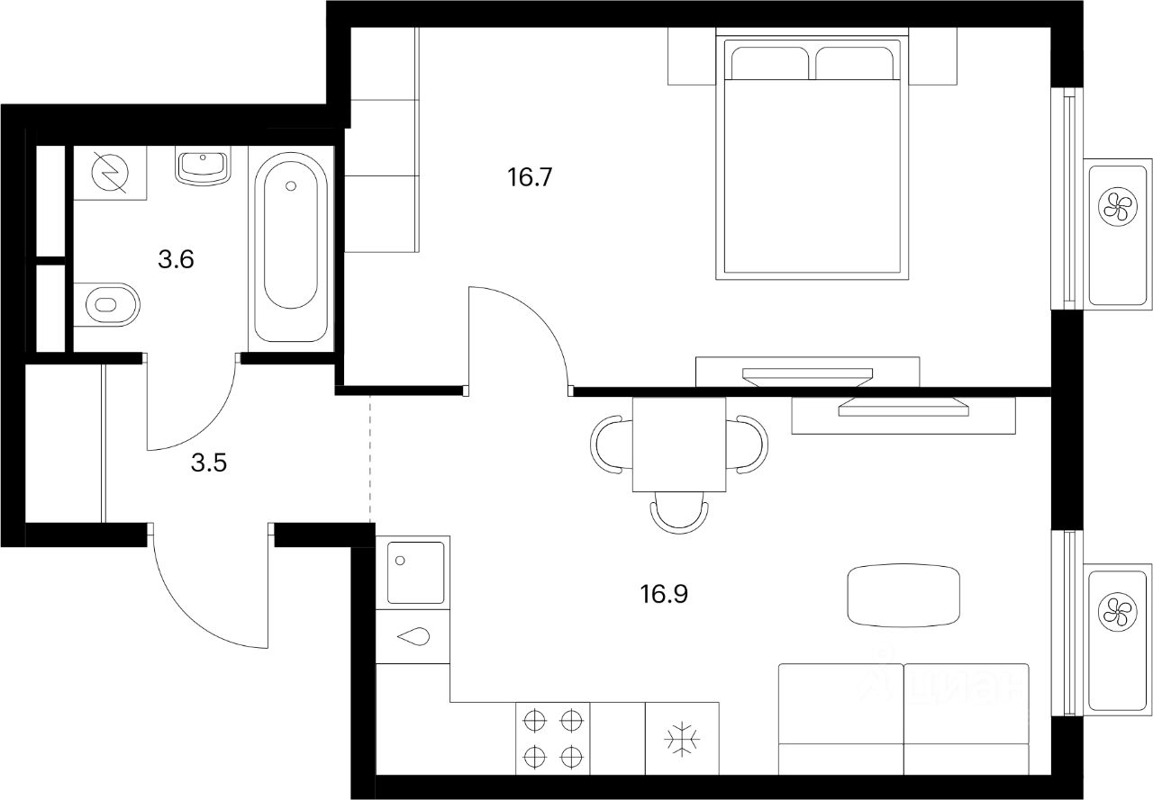 1-комн.кв., 40,7 м², 16/25 этаж