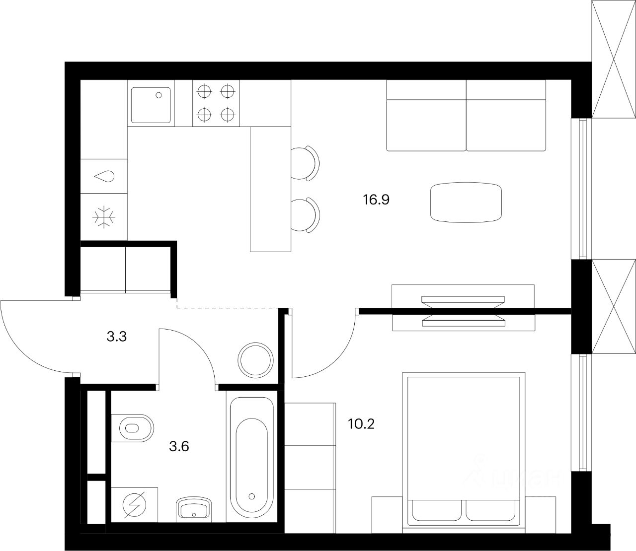 1-комн.кв., 34 м², 19/24 этаж