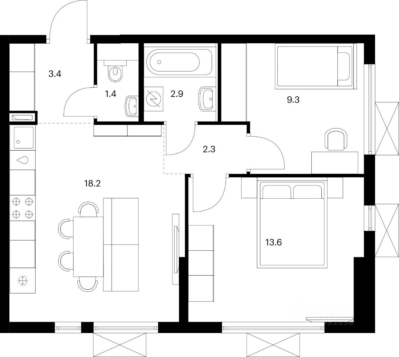 2-комн.кв., 51,1 м², 11/24 этаж