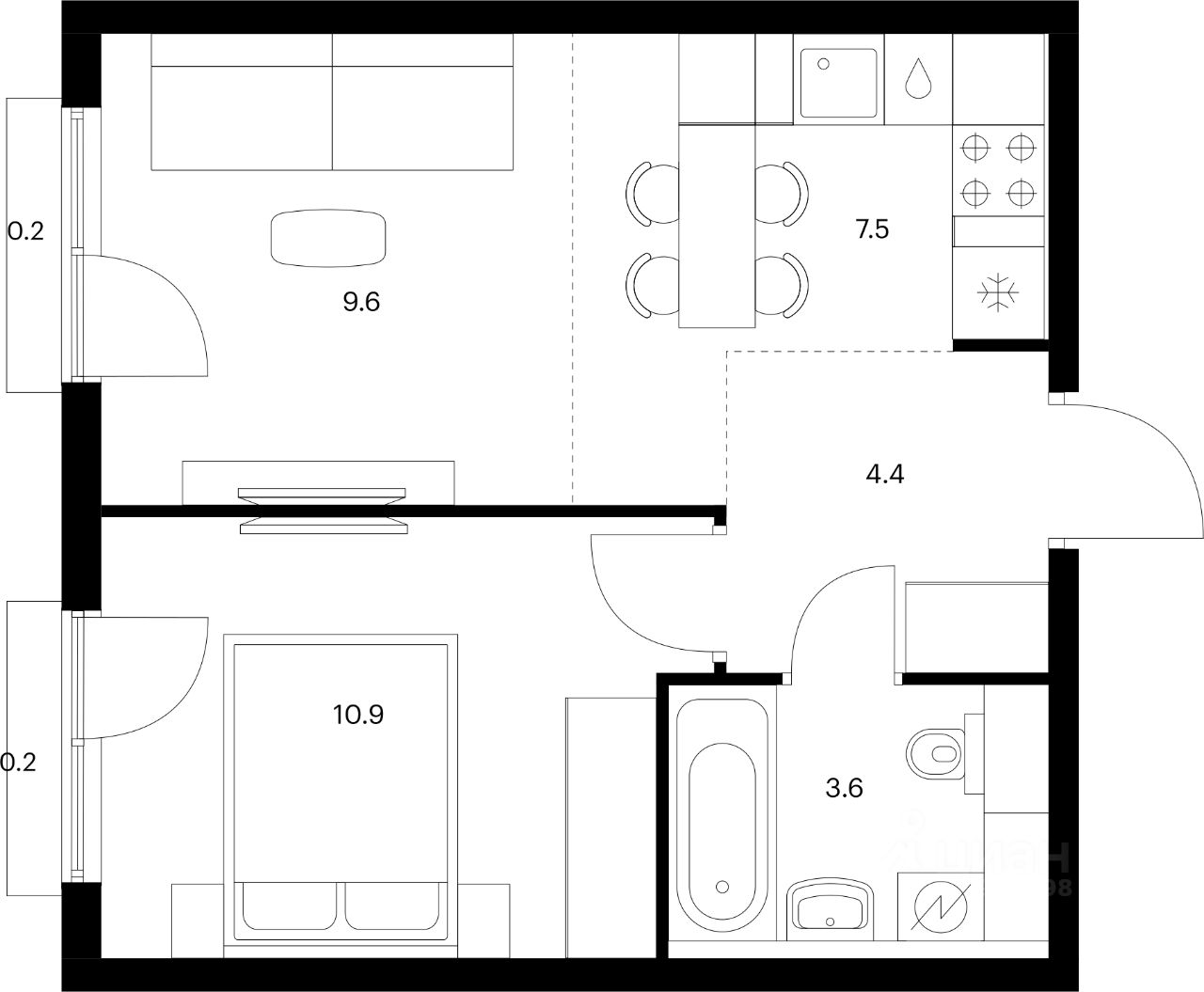 1-комн.кв., 36,4 м², 15/24 этаж