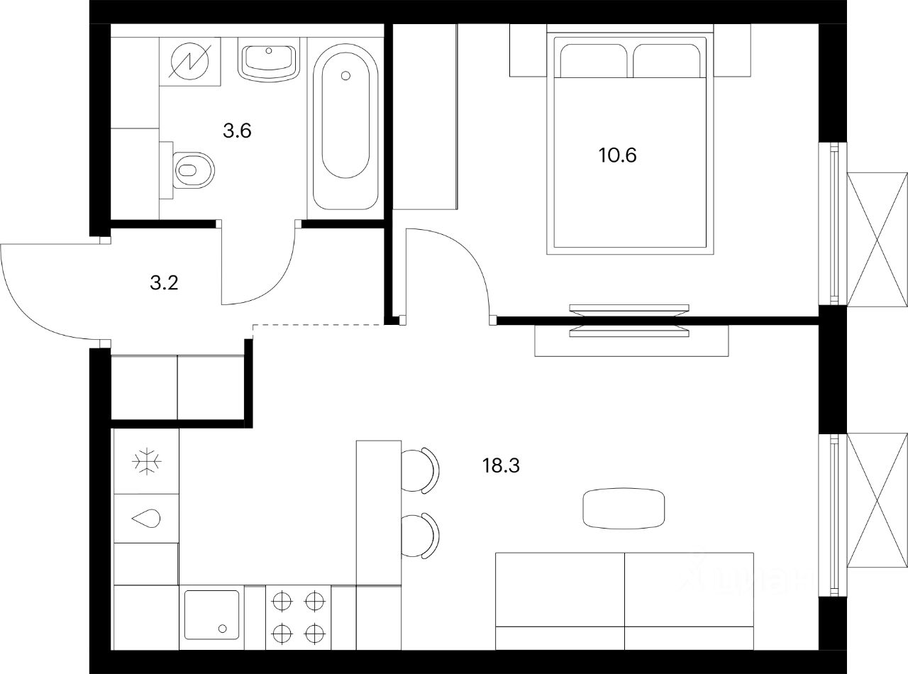 1-комн.кв., 35,7 м², 10/24 этаж