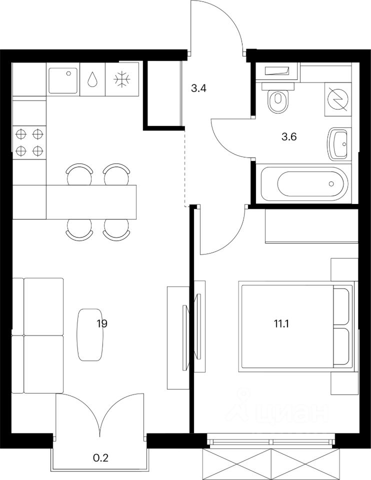 1-комн.кв., 37,3 м², 7/13 этаж