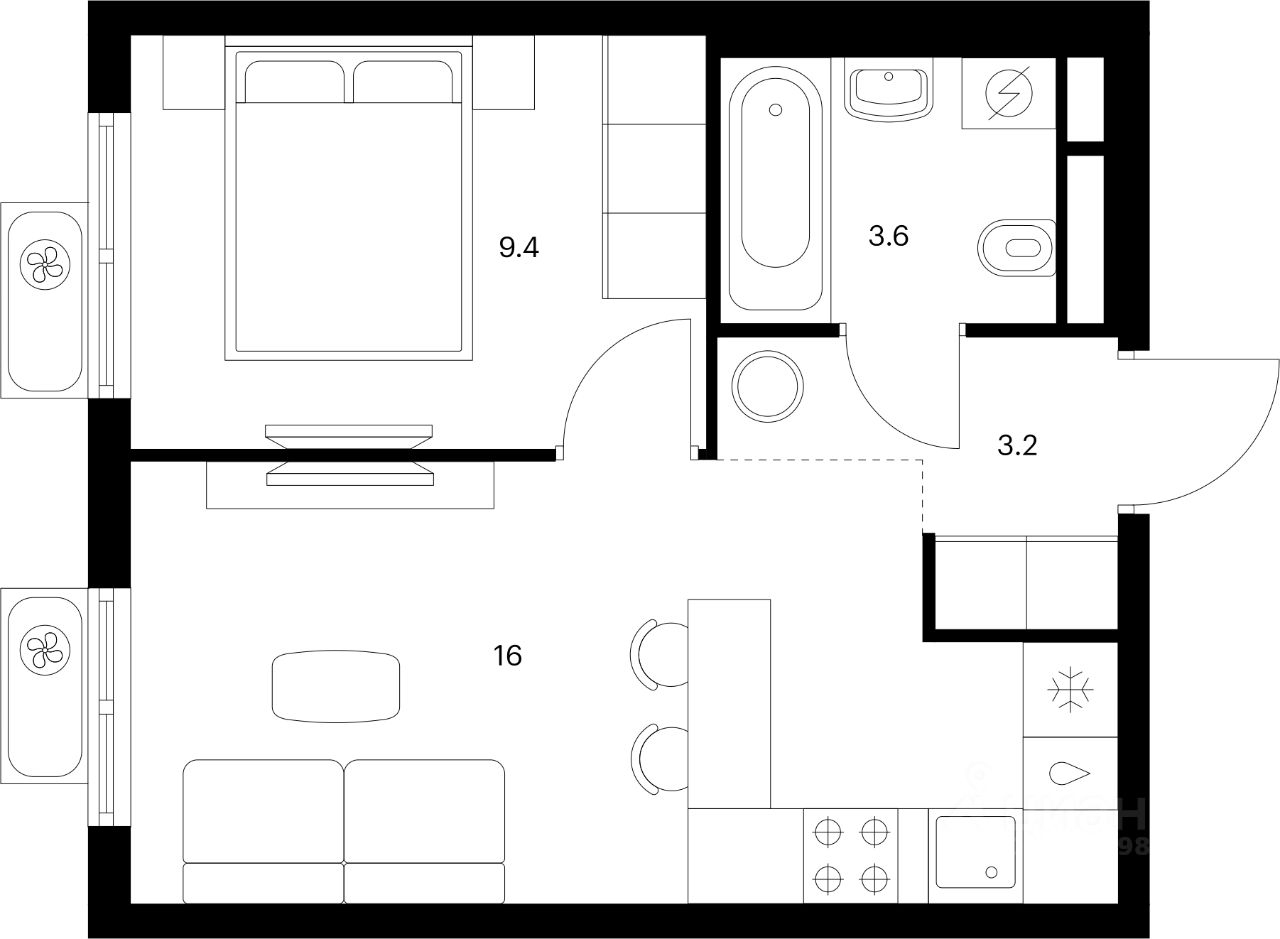 1-комн.кв., 32,2 м², 14/24 этаж