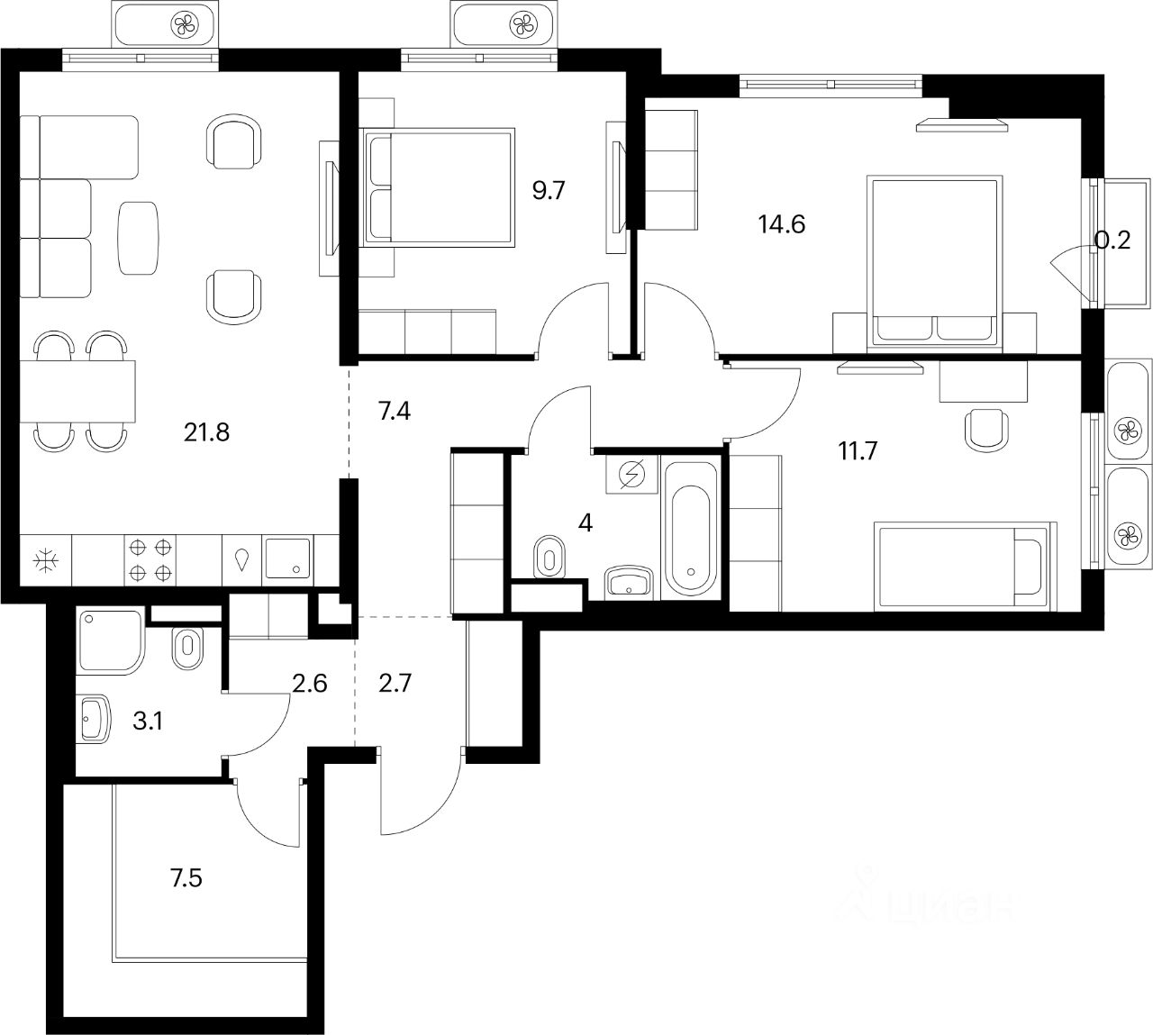 3-комн.кв., 85,3 м², 4/24 этаж