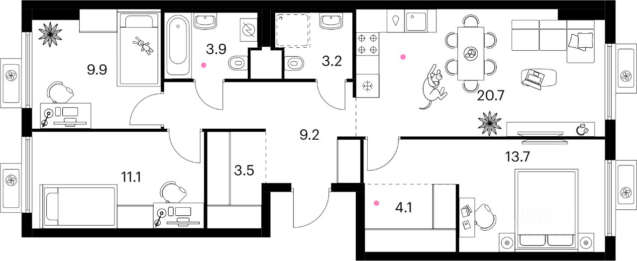 3-комн.кв., 79,3 м², 11/15 этаж