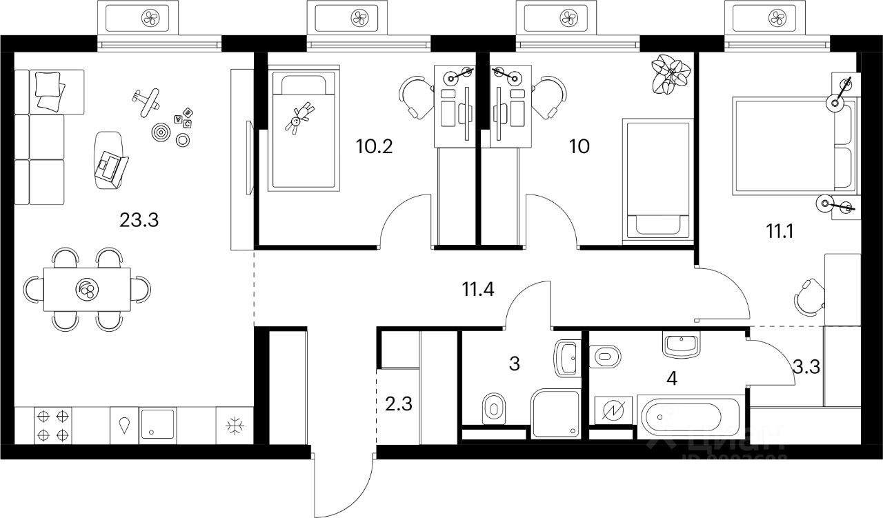 3-комн.кв., 78,6 м², 4/15 этаж