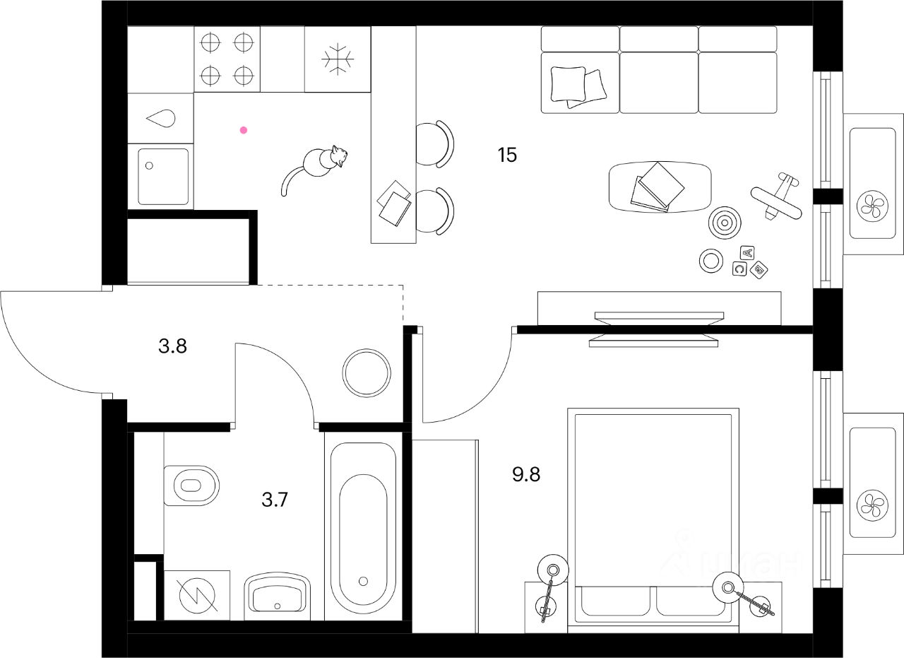 1-комн.кв., 32,3 м², 16/25 этаж