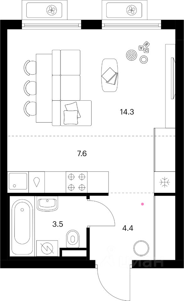 Студия, 29,8 м², 15/25 этаж