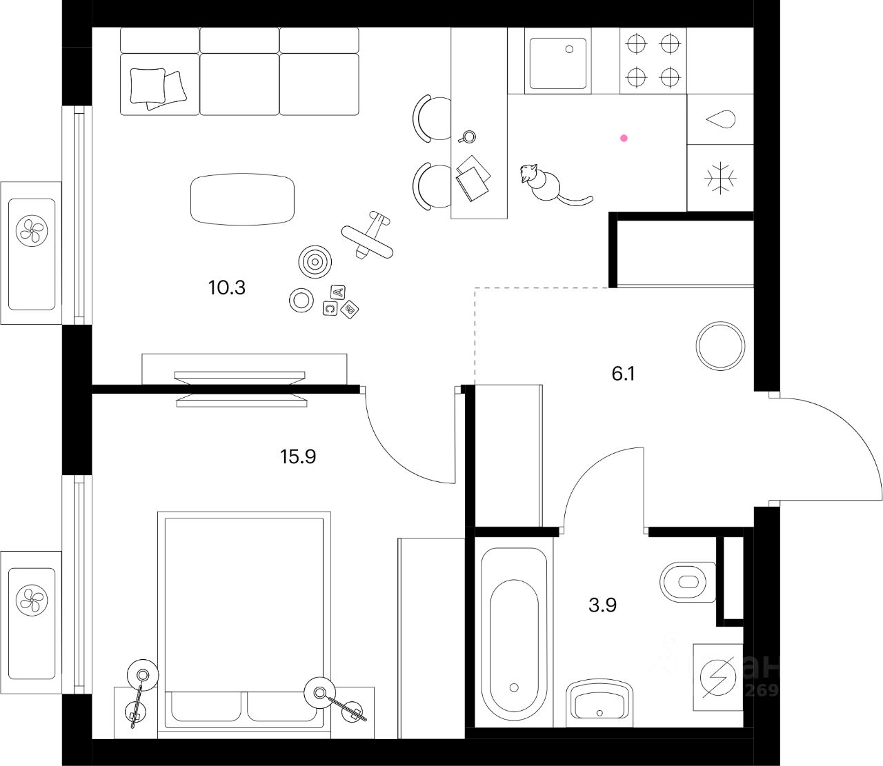 1-комн.кв., 36,2 м², 2/15 этаж