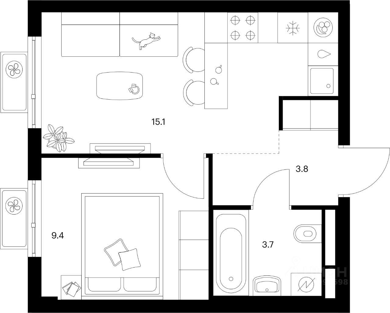 1-комн.кв., 32 м², 17/25 этаж