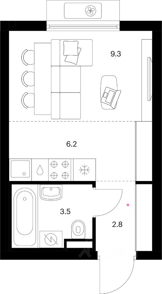 Студия, 21,8 м², 3/15 этаж