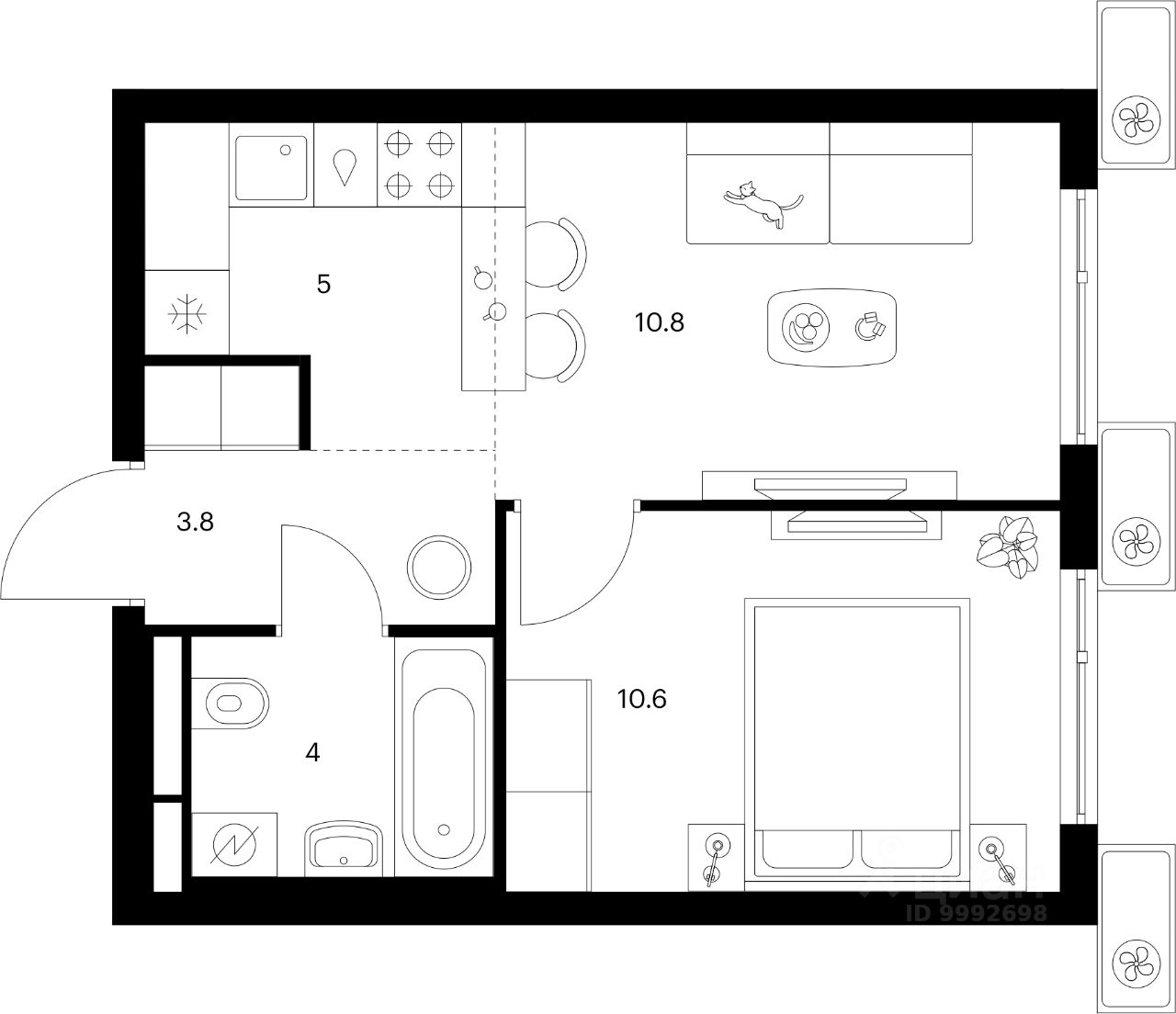 1-комн.кв., 34,2 м², 11/14 этаж