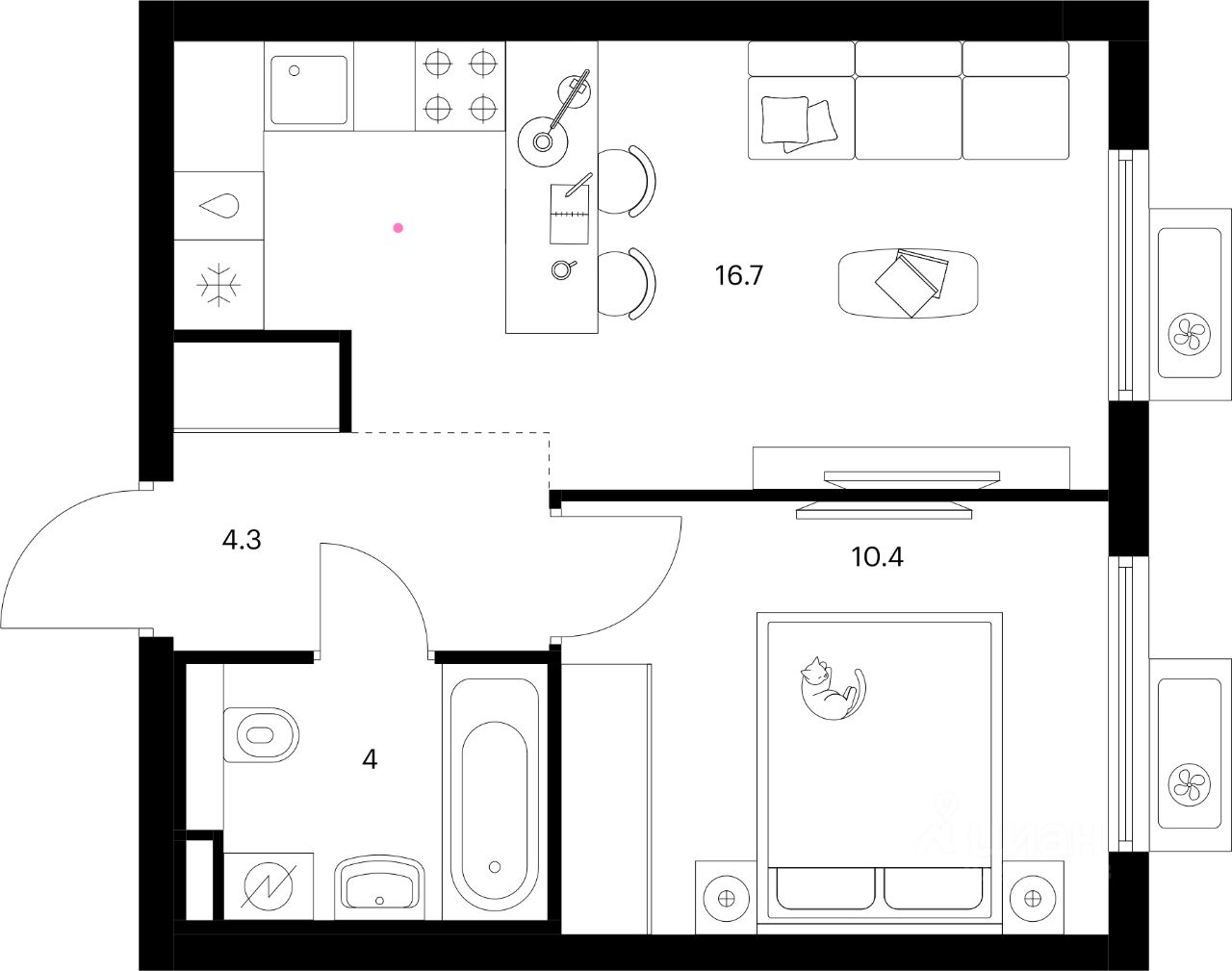 1-комн.кв., 35,4 м², 14/15 этаж