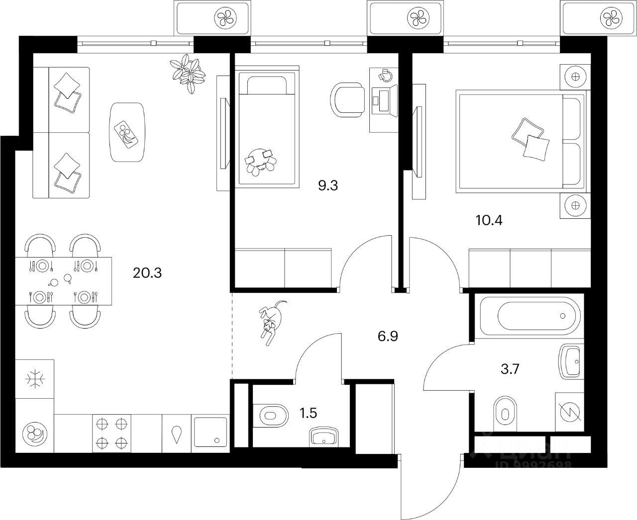 2-комн.кв., 52,1 м², 12/25 этаж