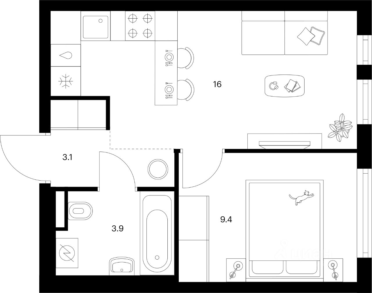 1-комн.кв., 32,4 м², 25/25 этаж