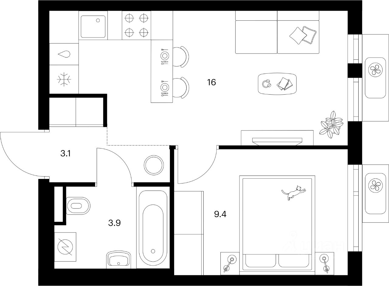 1-комн.кв., 32,4 м², 12/25 этаж