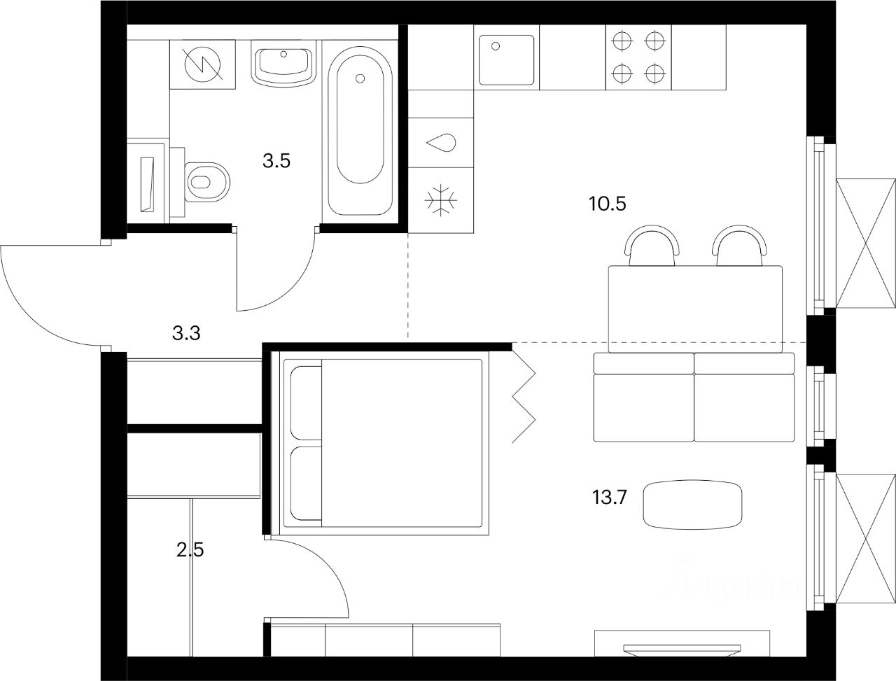 1-комн.кв., 33,5 м², 15/25 этаж
