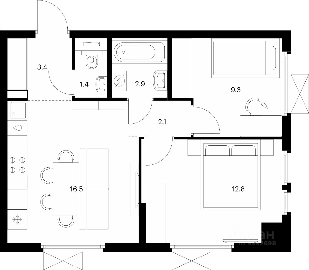 2-комн.кв., 48,4 м², 24/25 этаж