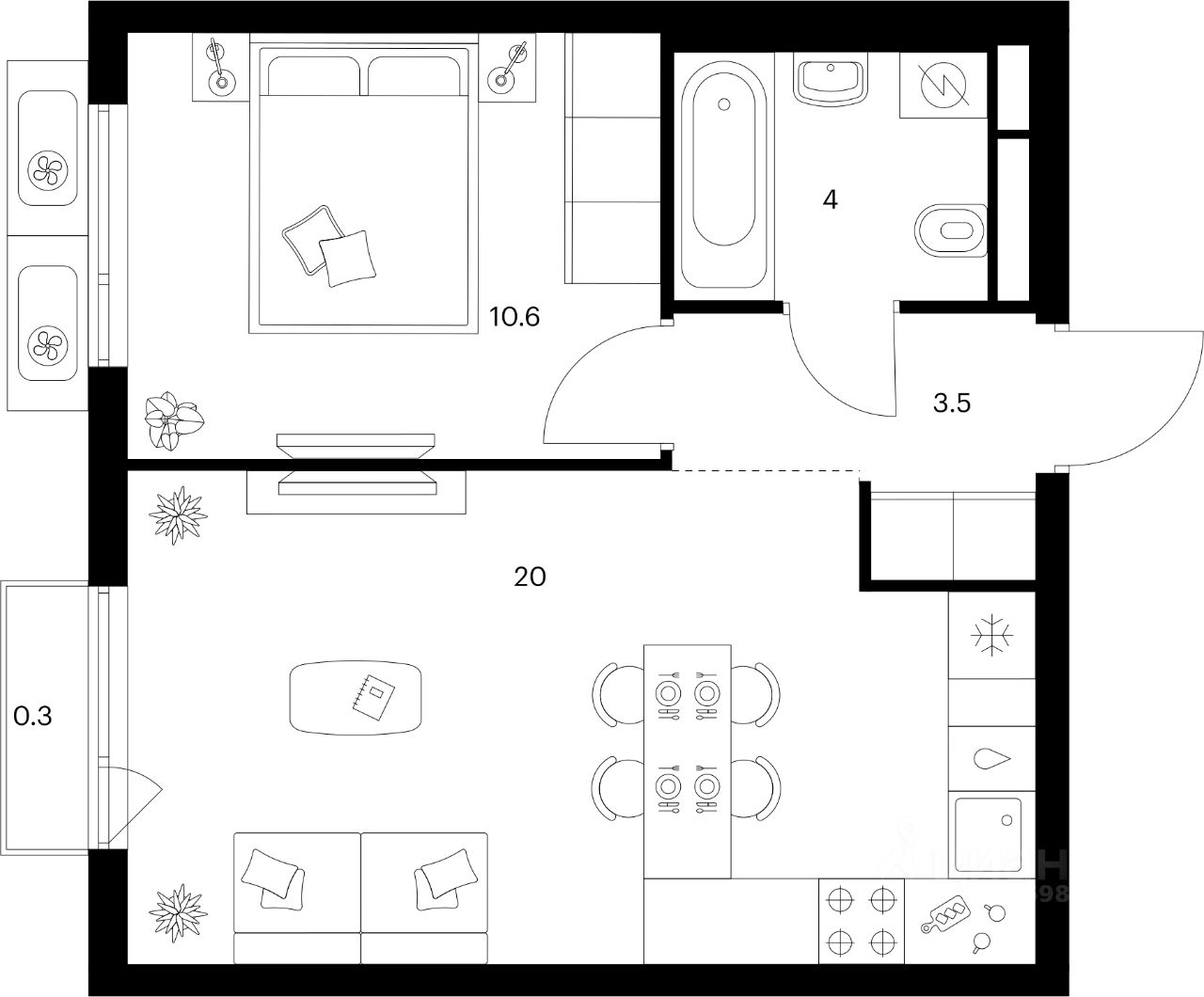 1-комн.кв., 38,4 м², 10/25 этаж