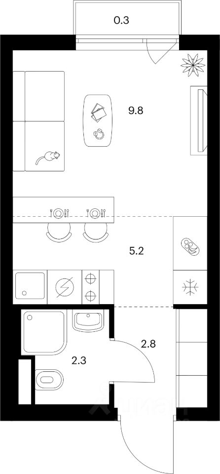 Студия, 20,4 м², 9/25 этаж