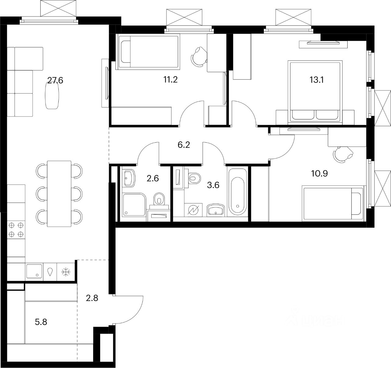 3-комн.кв., 83,8 м², 17/25 этаж