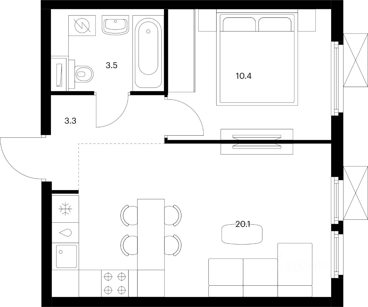 1-комн.кв., 37,3 м², 20/25 этаж