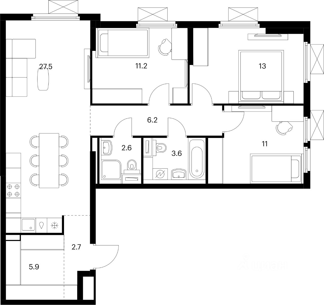 3-комн.кв., 83,7 м², 12/25 этаж