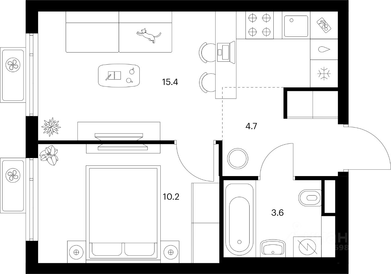 1-комн.кв., 33,9 м², 9/15 этаж