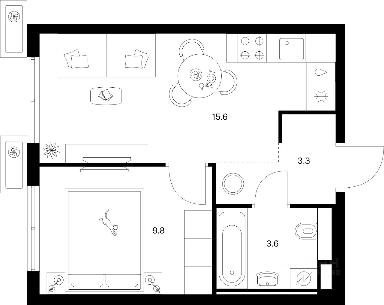 1-комн.кв., 32,3 м², 12/15 этаж
