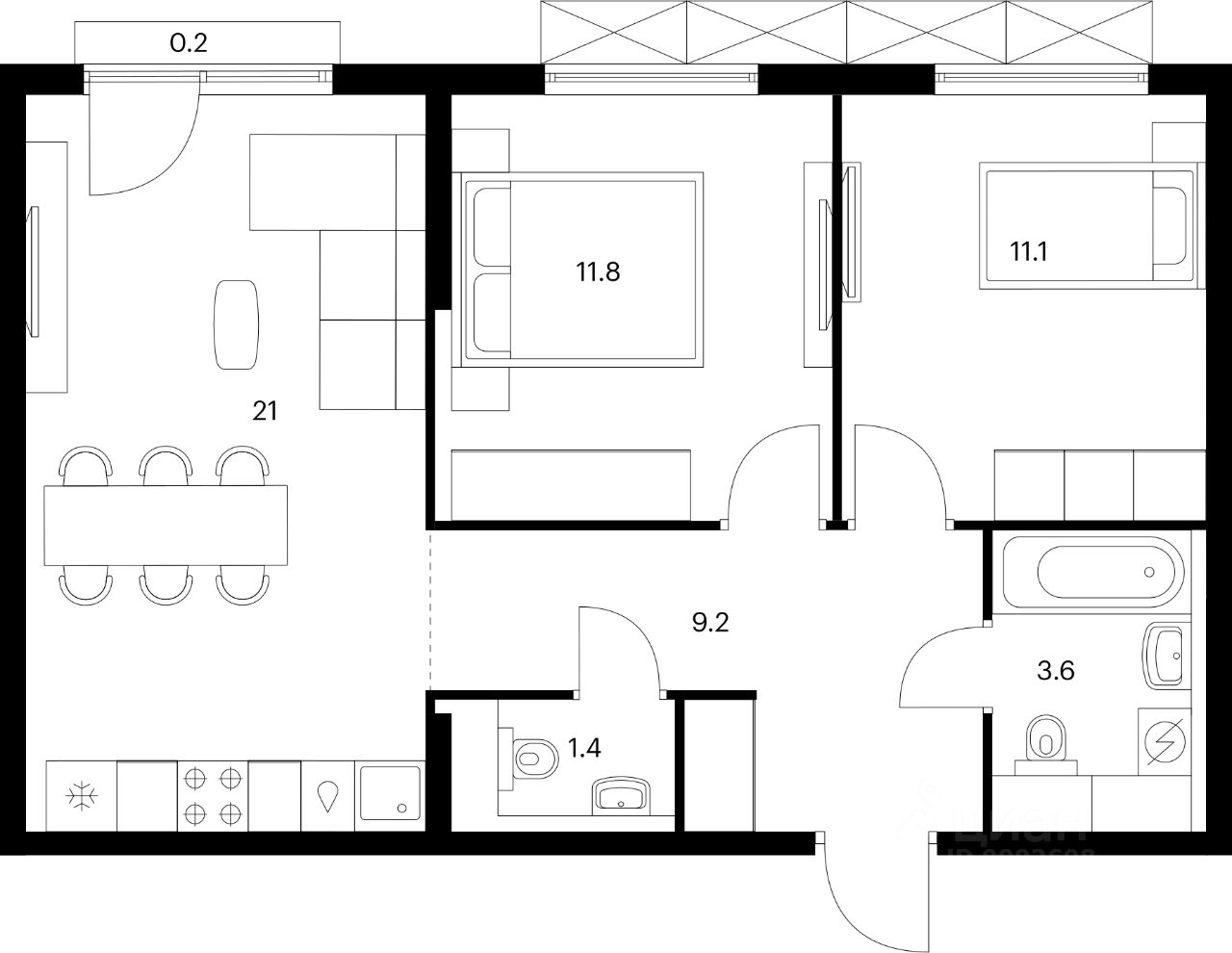 2-комн.кв., 58,3 м², 17/24 этаж