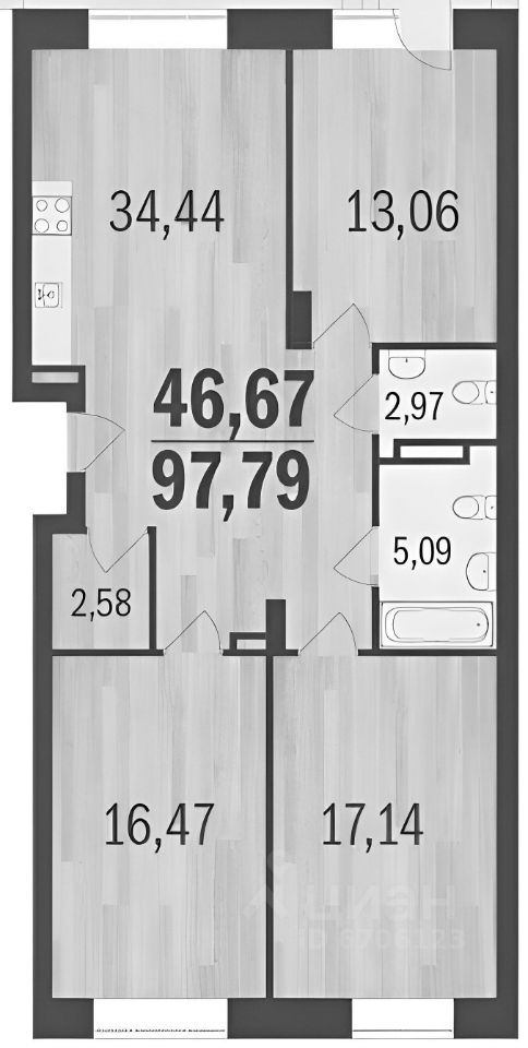 Планировка этой квартиры по данным Циан