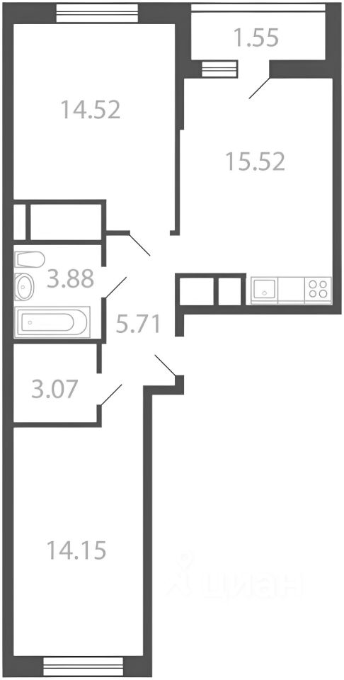 Планировка этой квартиры по данным Циан