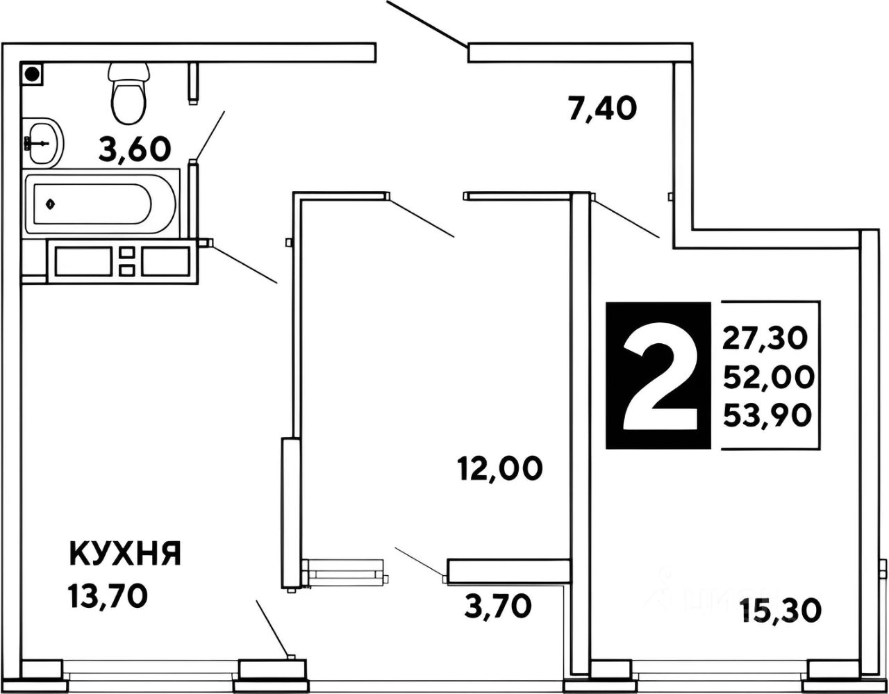 Планировка этой квартиры по данным Циан