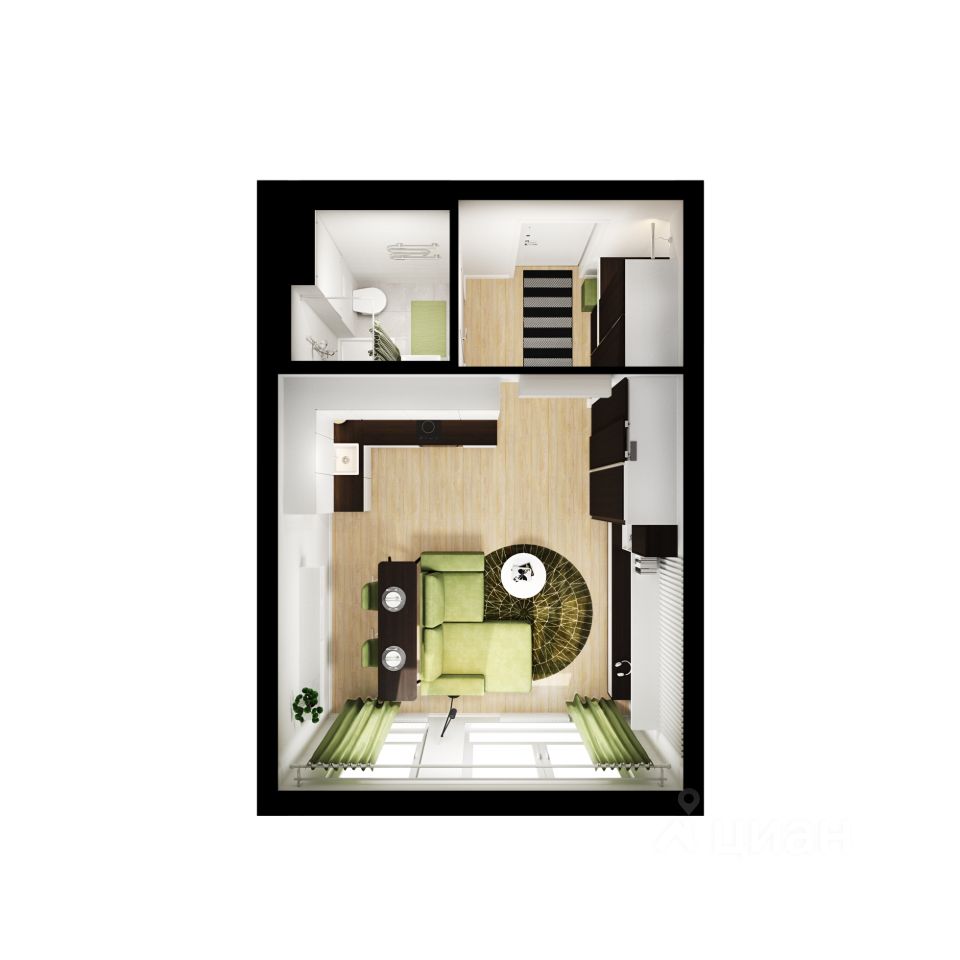 Студия, 25,7 м², 19/33 этаж