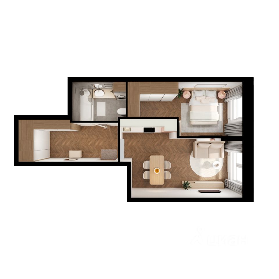 1-комн.кв., 43,1 м², 7/9 этаж