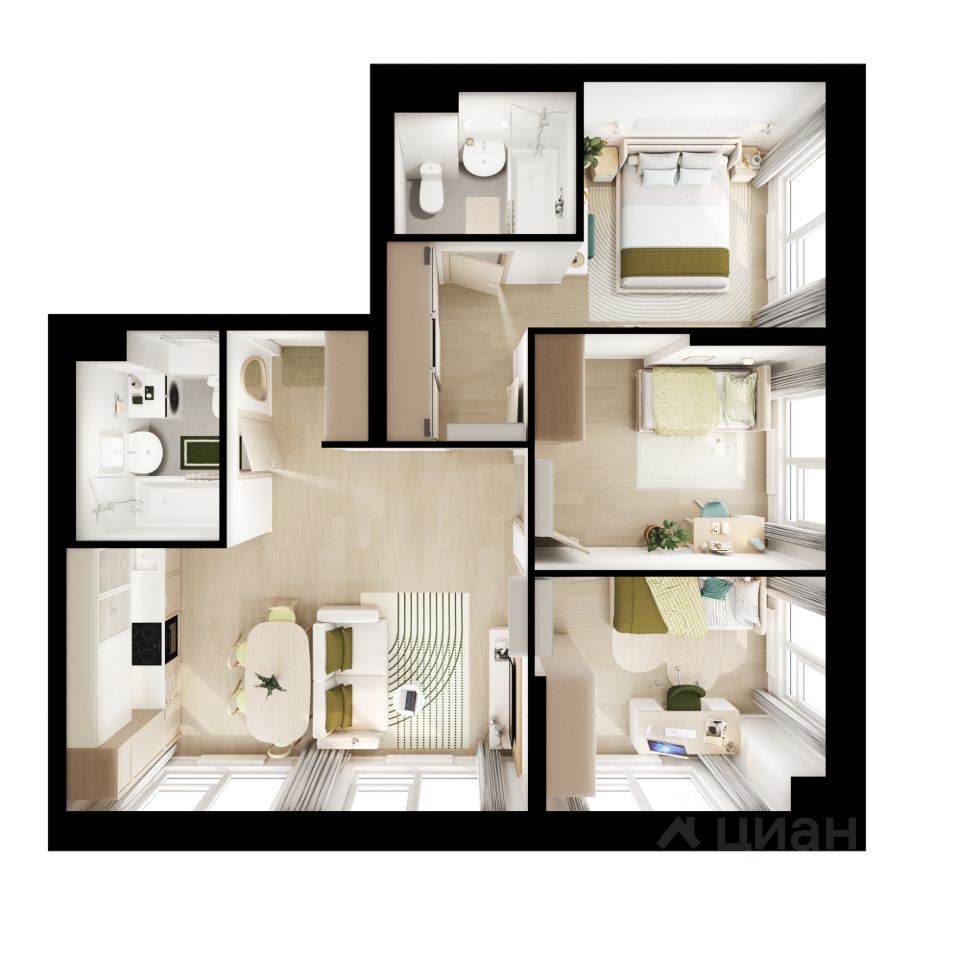 3-комн.кв., 66,3 м², 7/25 этаж