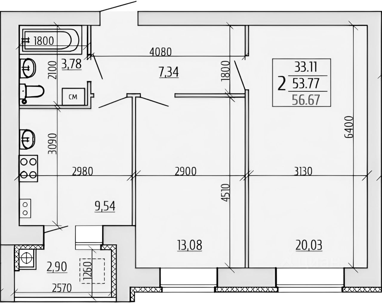 Планировка этой квартиры по данным Циан