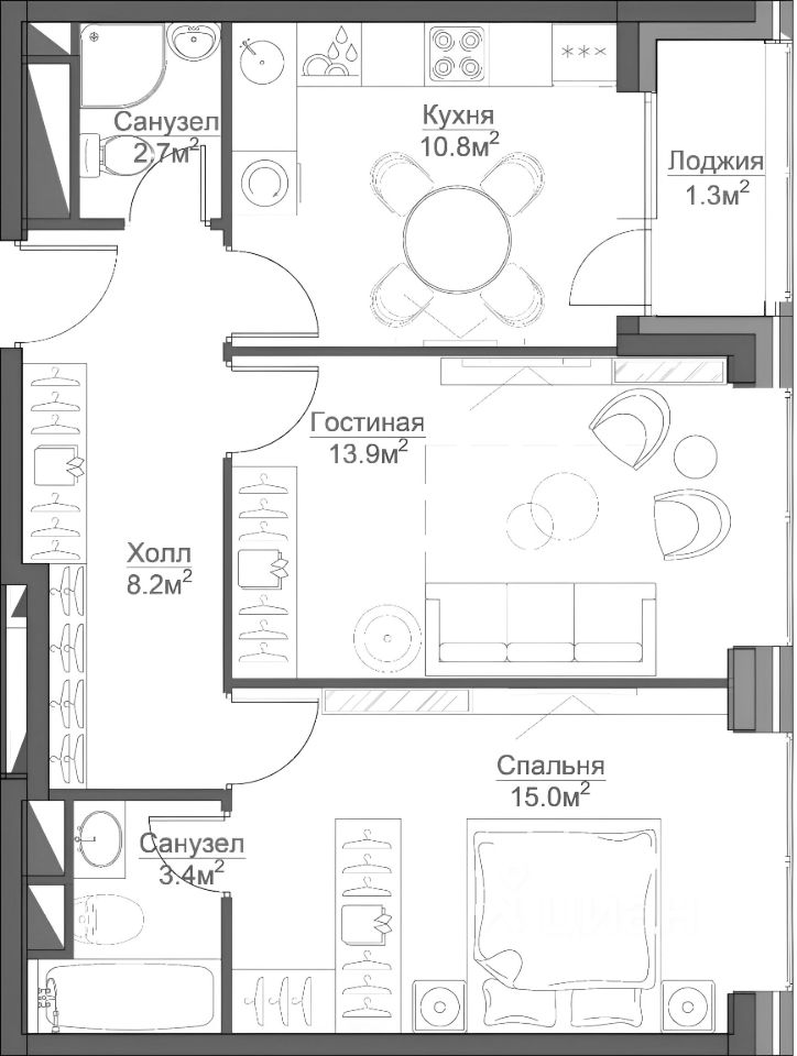 Планировка этой квартиры по данным Циан