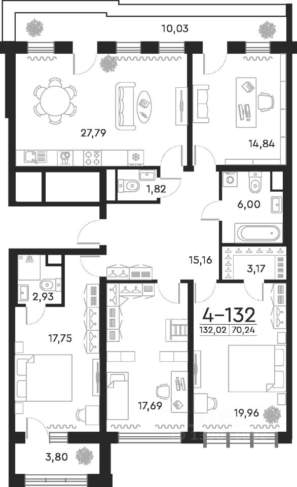Планировка этой квартиры по данным Циан