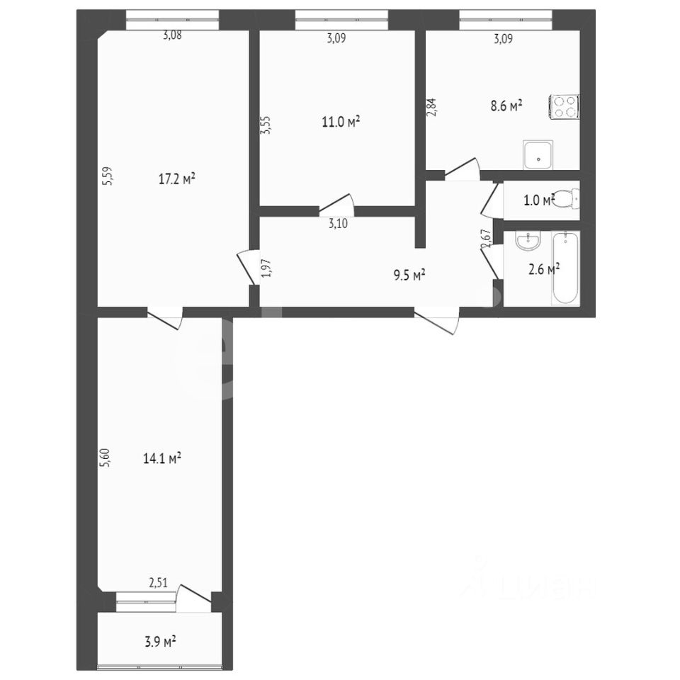 Планировка этой квартиры по данным Циан