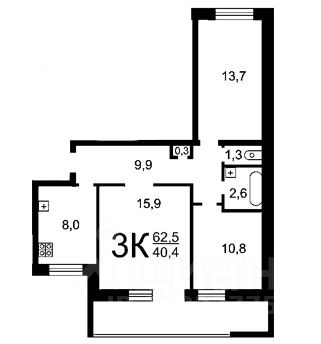 Планировка этой квартиры по данным Циан