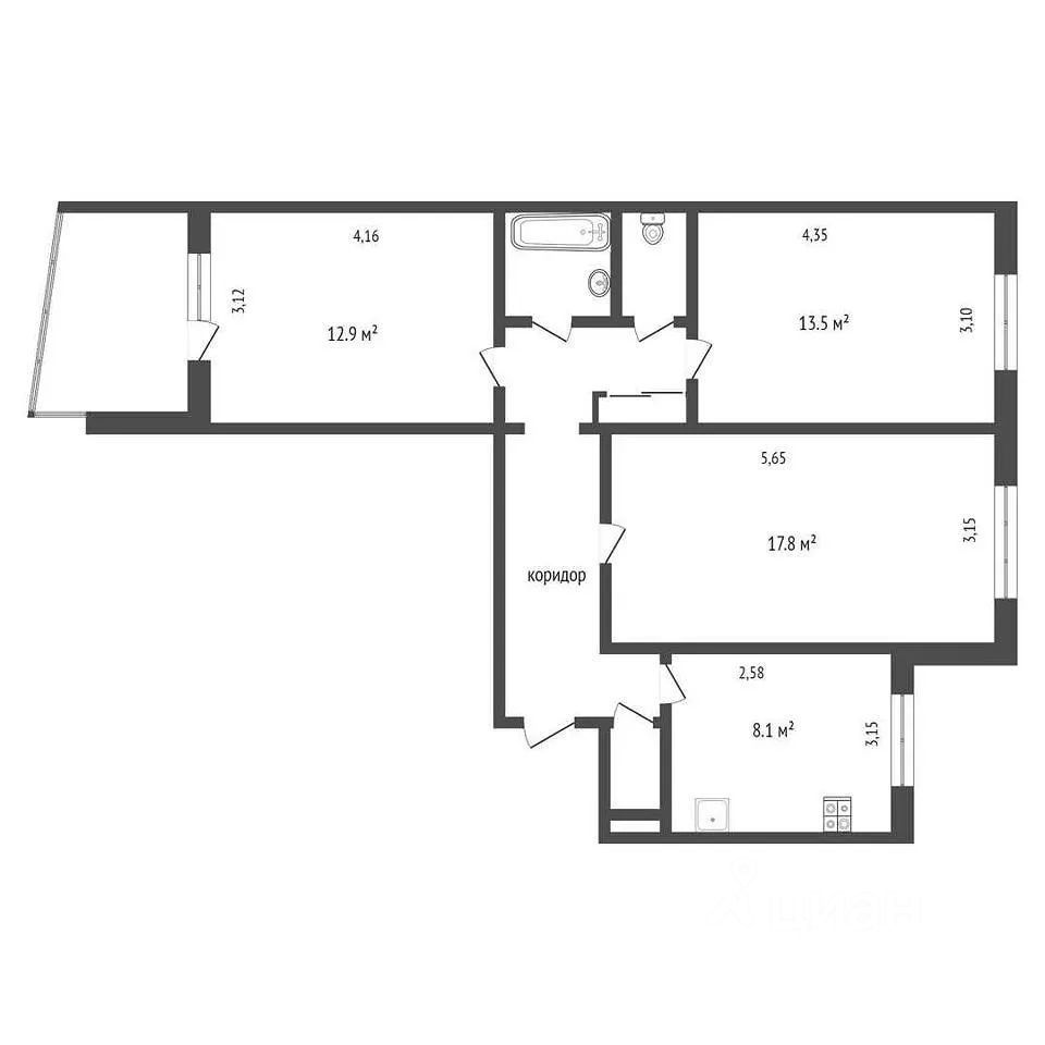 Планировка этой квартиры по данным Циан