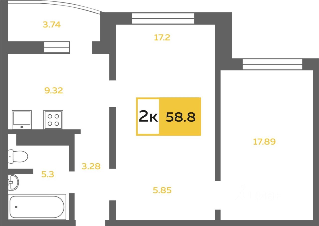 Планировка этой квартиры по данным Циан