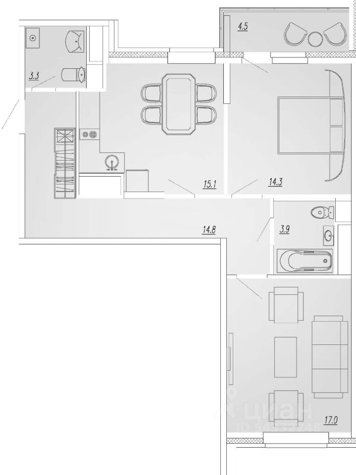 Планировка этой квартиры по данным Циан